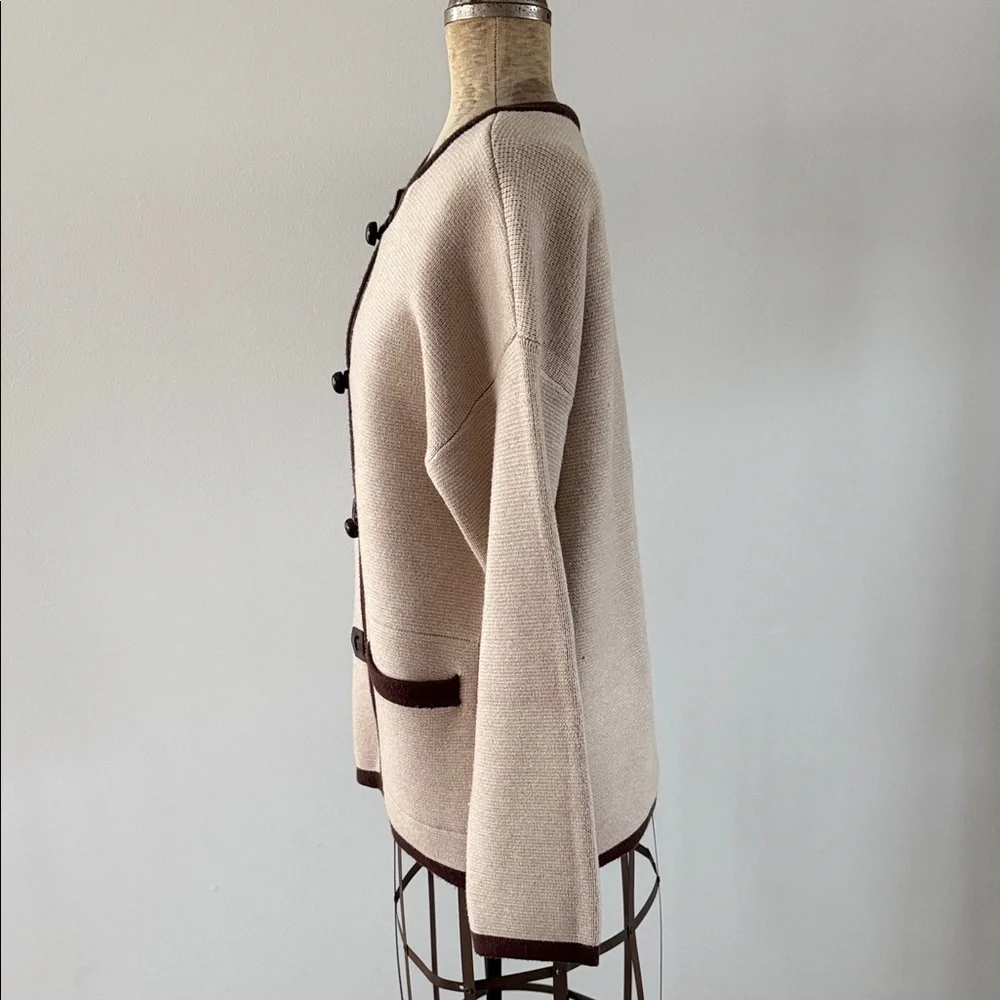 Tahari Women’s Knit Toggle Cardigan Sweater Jacket in  Elegant Beige/Brown Sz-S - Picture 6 of 10
